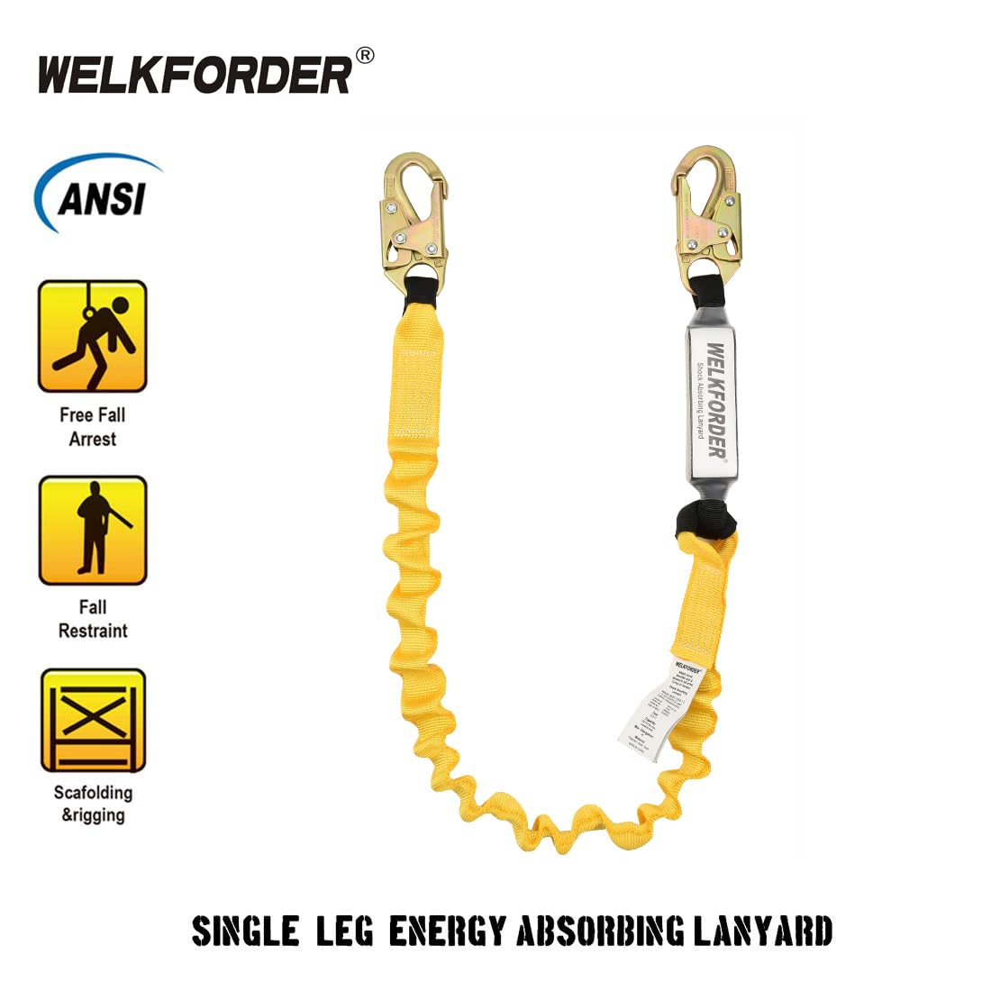 6-Foot Stretchable Safety Lanyard with Double Snap Hook O27634