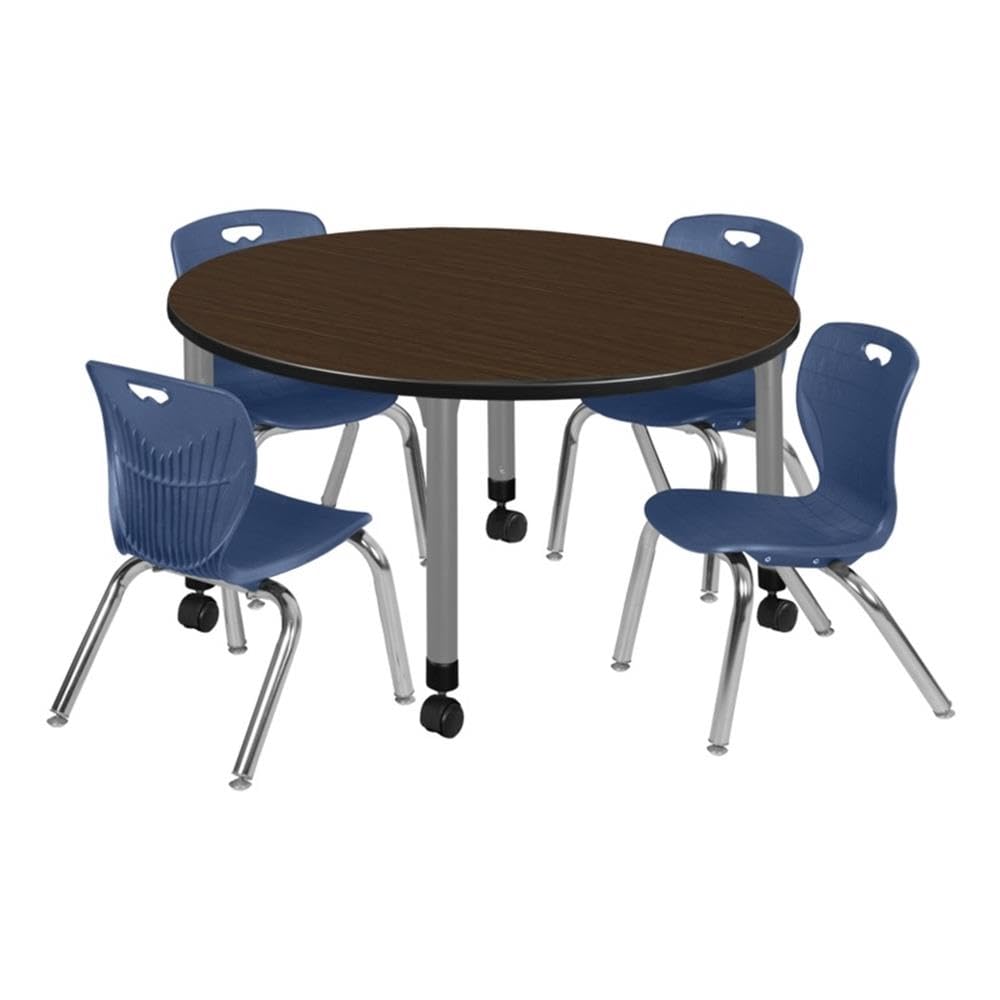 48" Round Mobile Table with 4 Navy Blue Chairs E9621