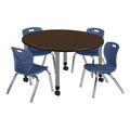 48" Round Mobile Table with 4 Navy Blue Chairs E9621