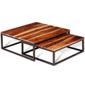 Solid Sheesham Wood Nesting Coffee Table Set with Metal Frame Y298963