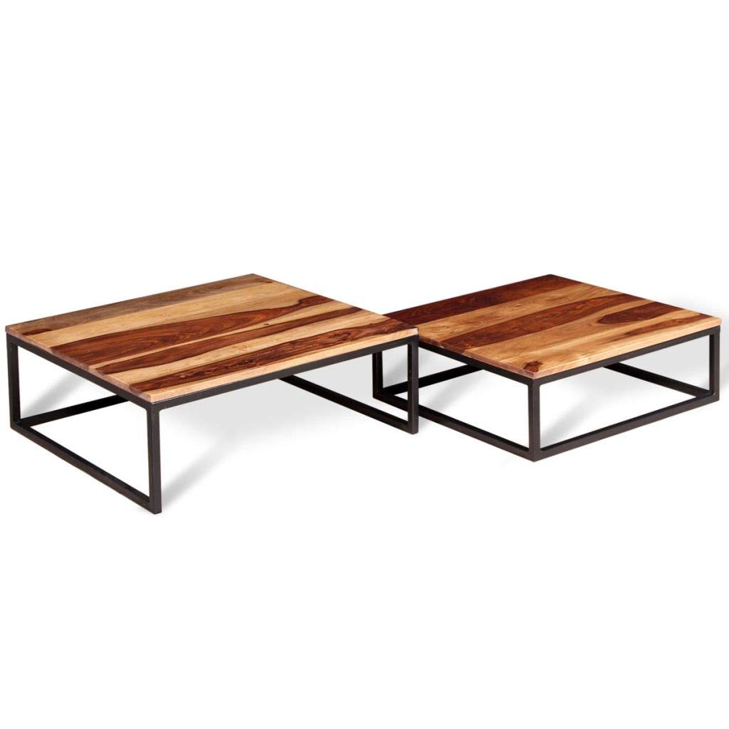 Solid Sheesham Wood Nesting Coffee Table Set with Metal Frame Y298963