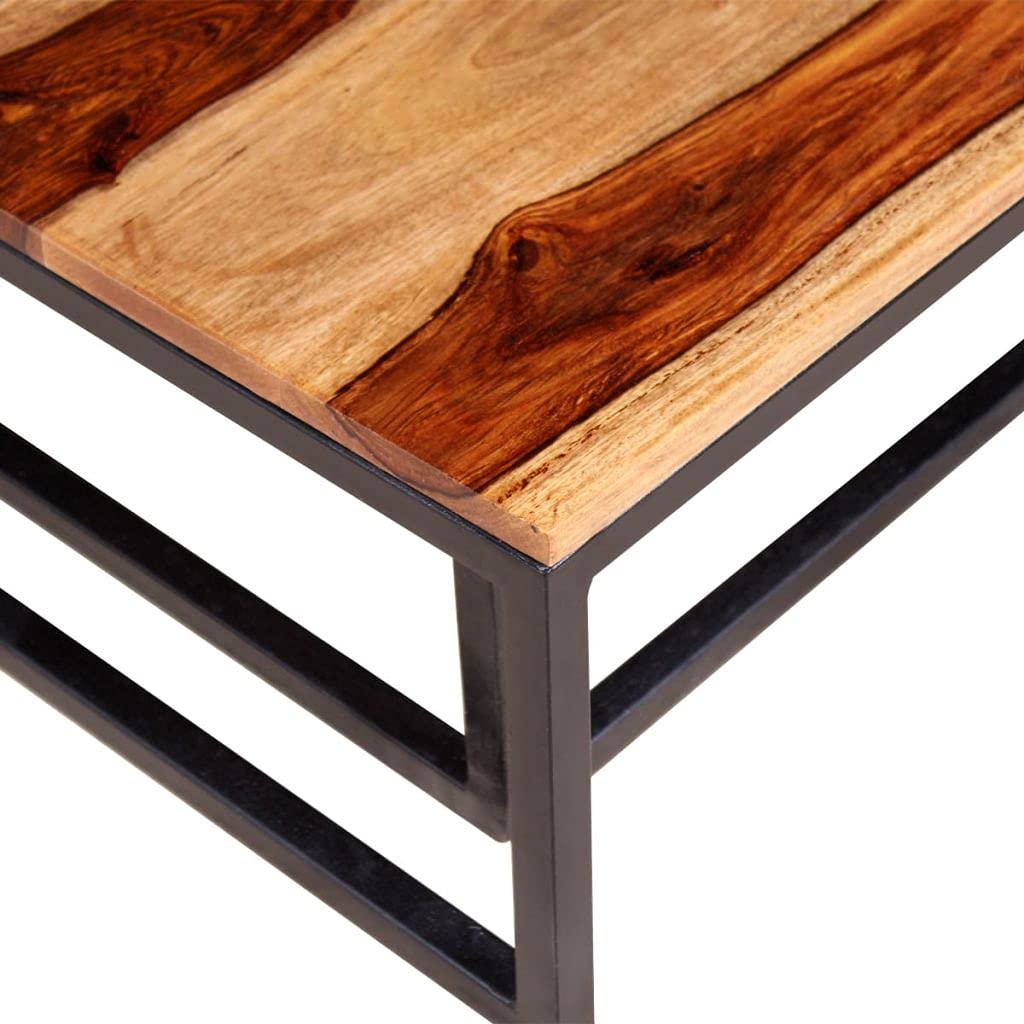 Solid Sheesham Wood Nesting Coffee Table Set with Metal Frame Y298963