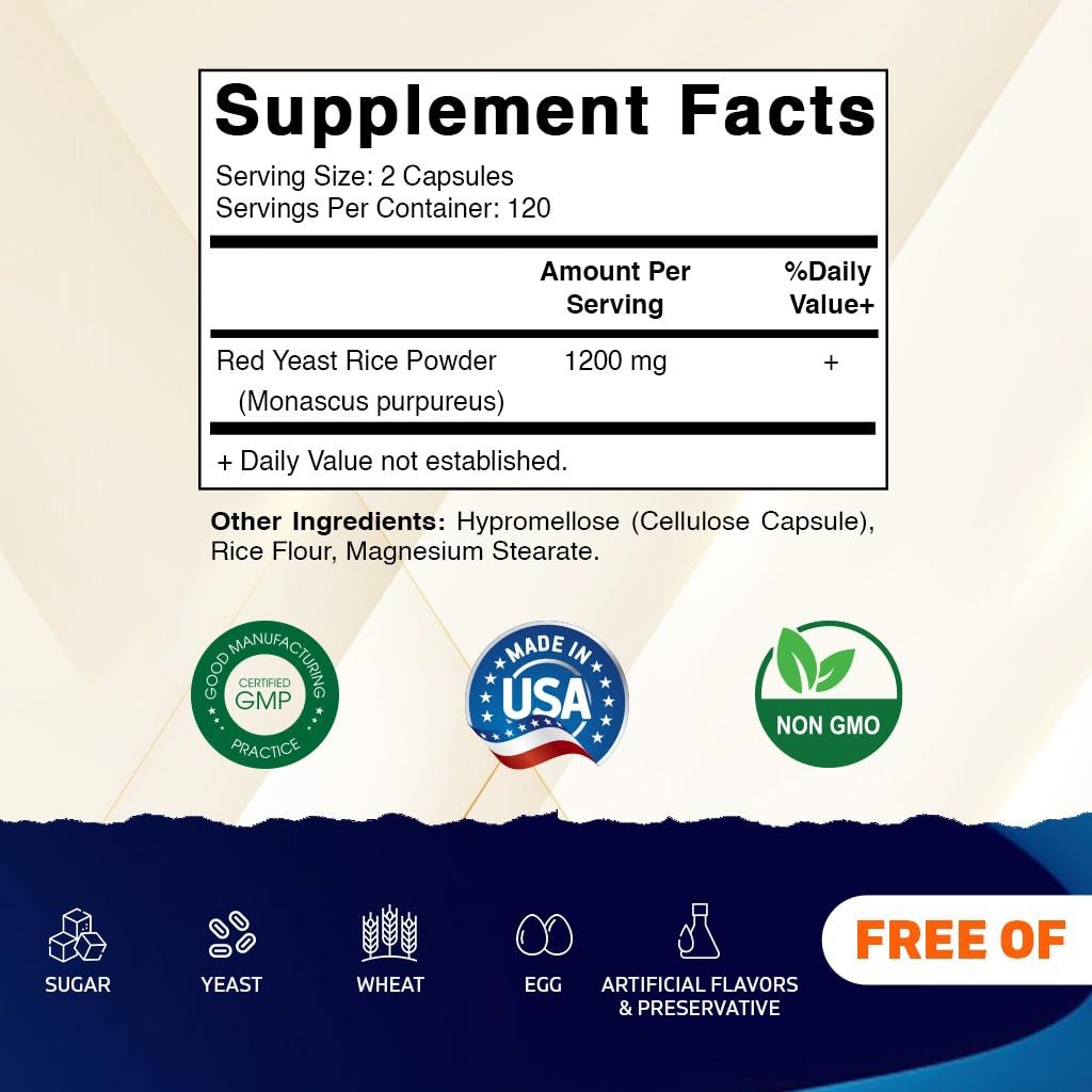 Red Yeast Rice 1200 mg 240 Veg Capsules E36075