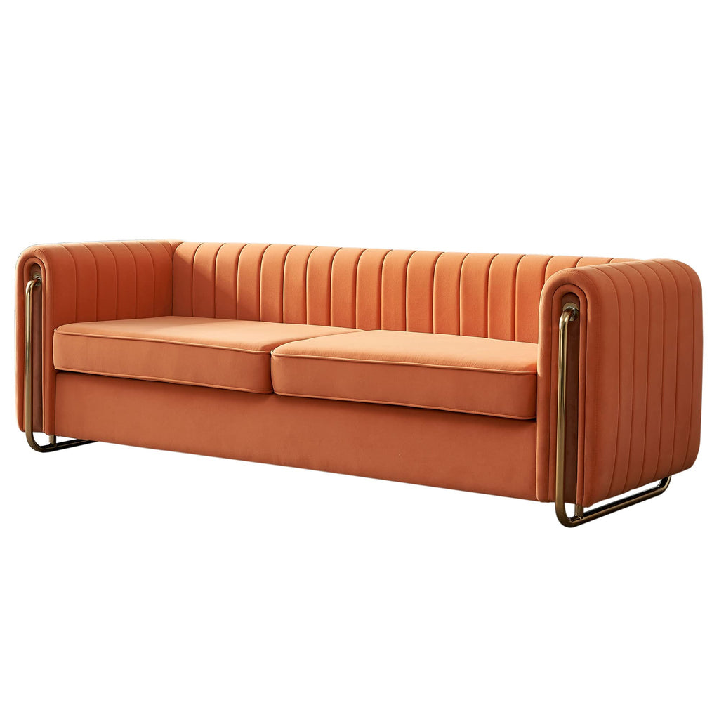 Orange Velvet 3 Seat Sofa C71771
