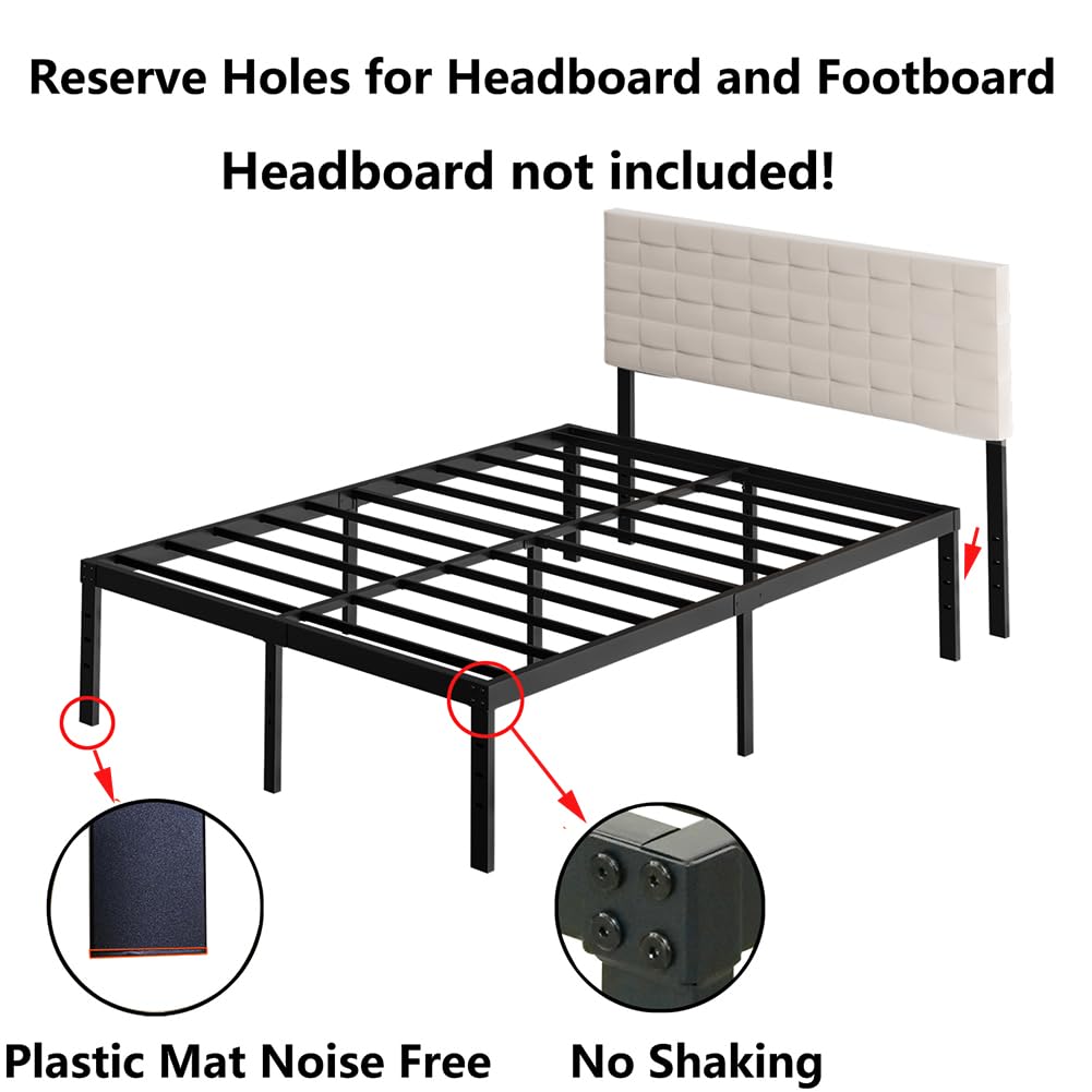 Queen Size 18 Inch Metal Platform Bed Frame Black D976