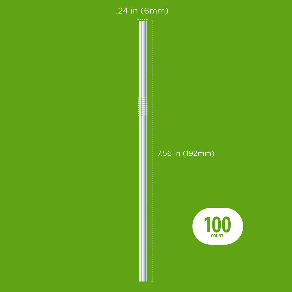 Disposable Striped Plastic Flex Straws, 100 Count A198