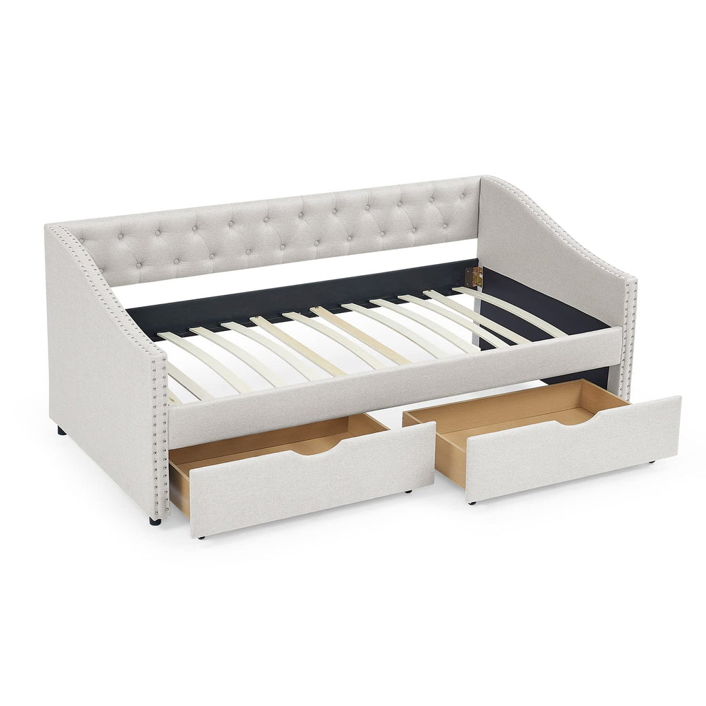 Beige Twin Size Upholstered Daybed with Drawers B876163