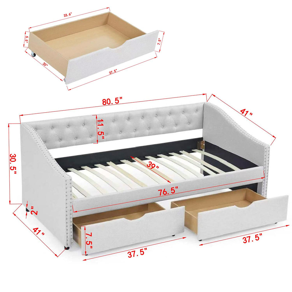 Beige Twin Size Upholstered Daybed with Drawers B876163