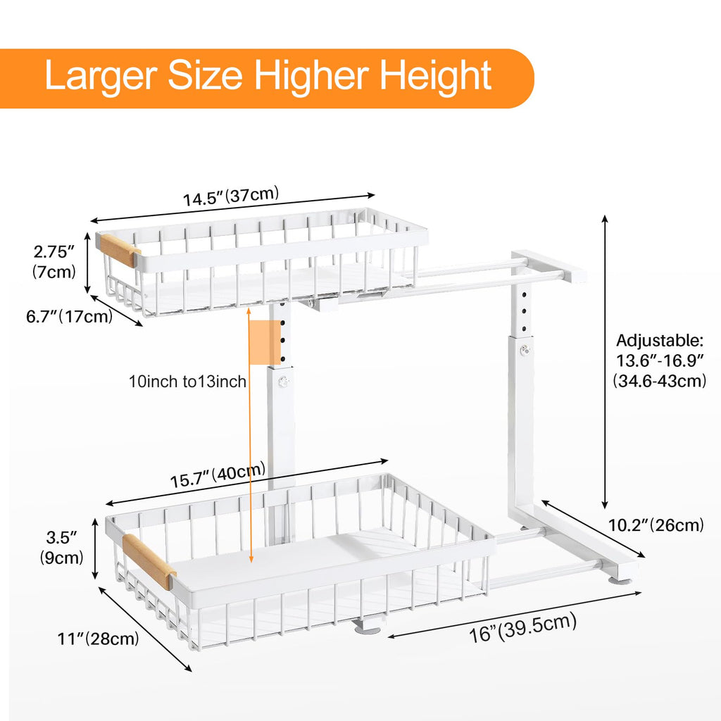 Adjustable 2 Tier Pull Out Under Sink Organizer, White, 2 Pack Y364904