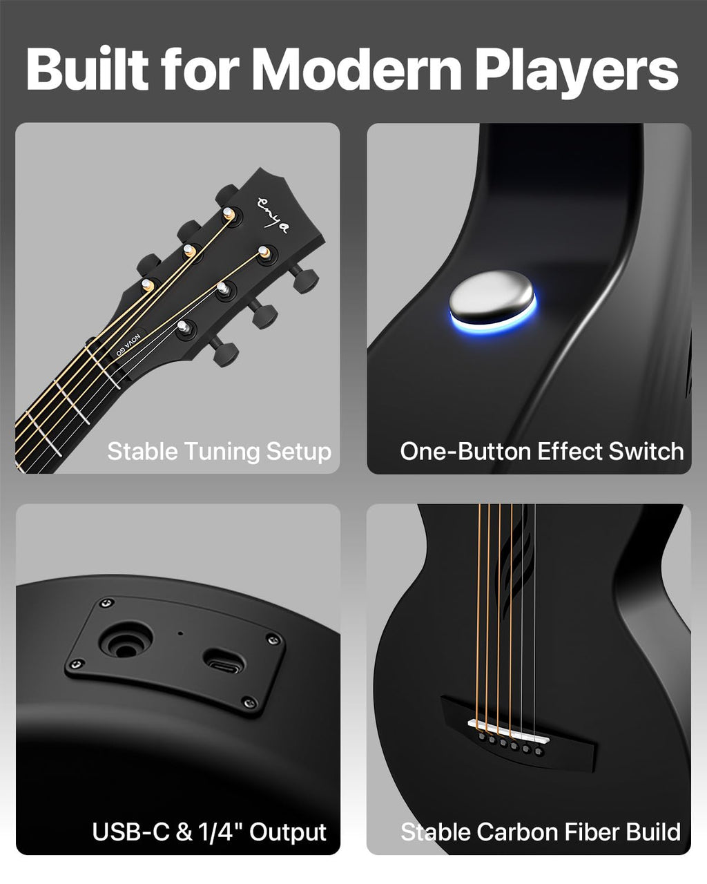 Carbon Fiber 35-Inch Smart Acoustic-Electric Travel Guitar T52039