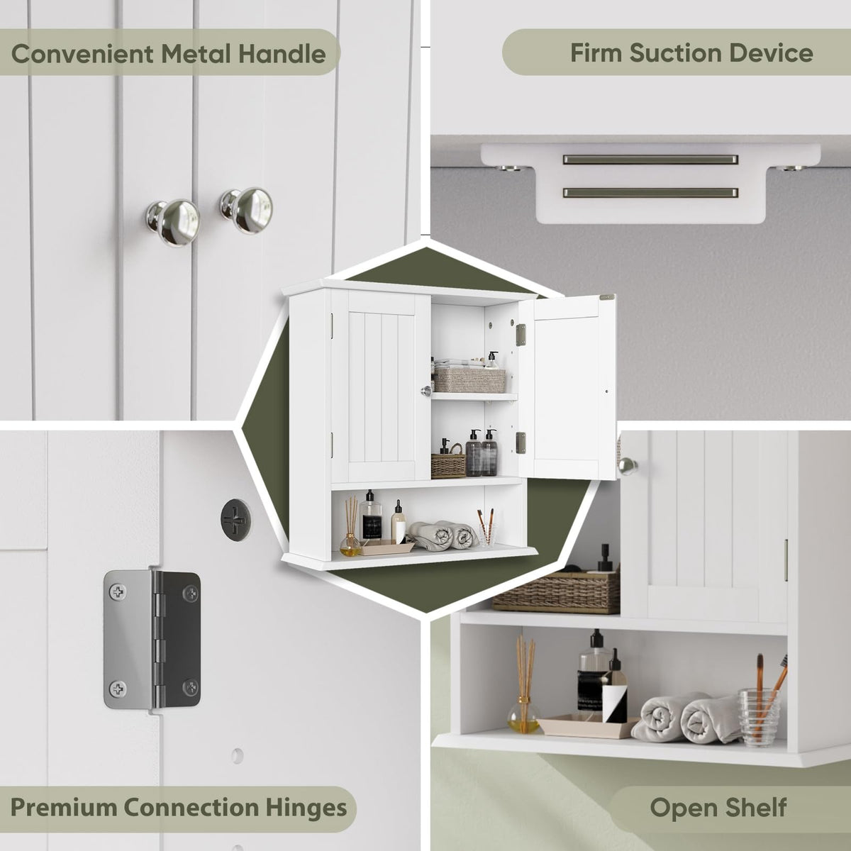 White Wall Mounted Bathroom Cabinet with 2 Door H647