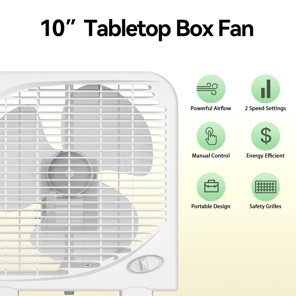 2 Packs 10" Tabletop Box Fan, 2 Speeds, White J41811