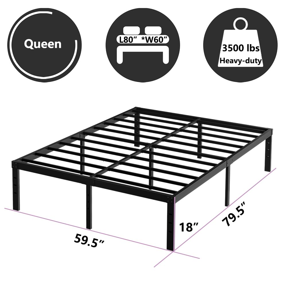 Queen Size 18 Inch Metal Platform Bed Frame Black D976