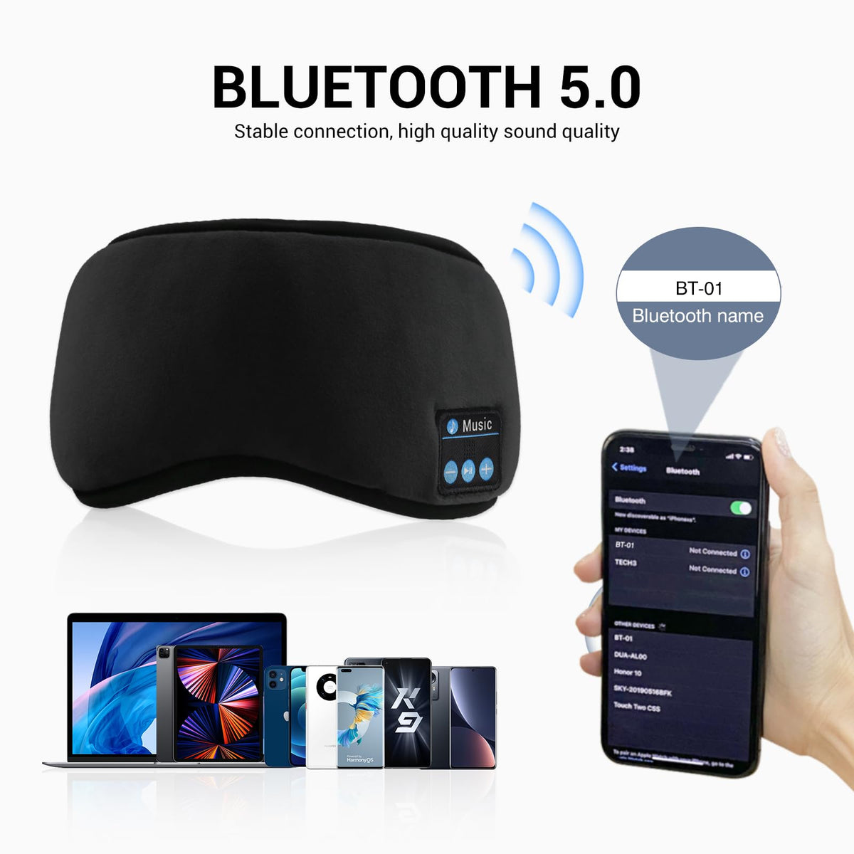 Bluetooth Sleep Headphones Eye Mask with Speakers and Microphone J5462