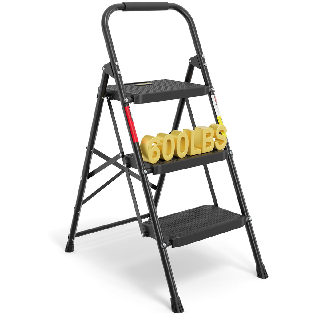 Folding Step Stool 600lbs Max Load Capacity Black S3497