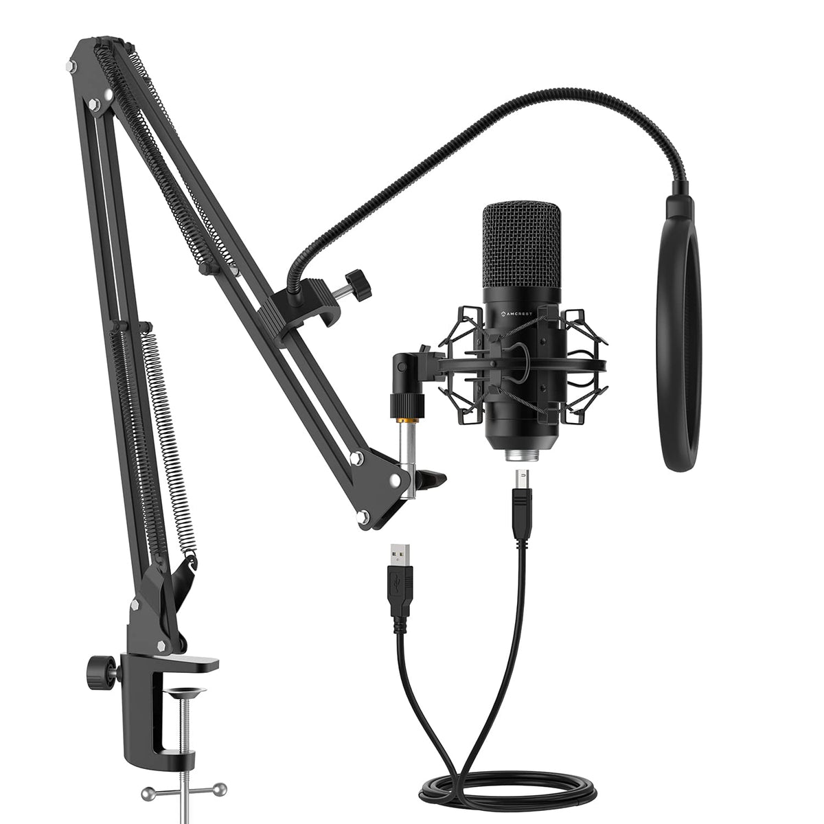 USB Microphone with Boom Arm, Pop-Filter, Shock Mount J654