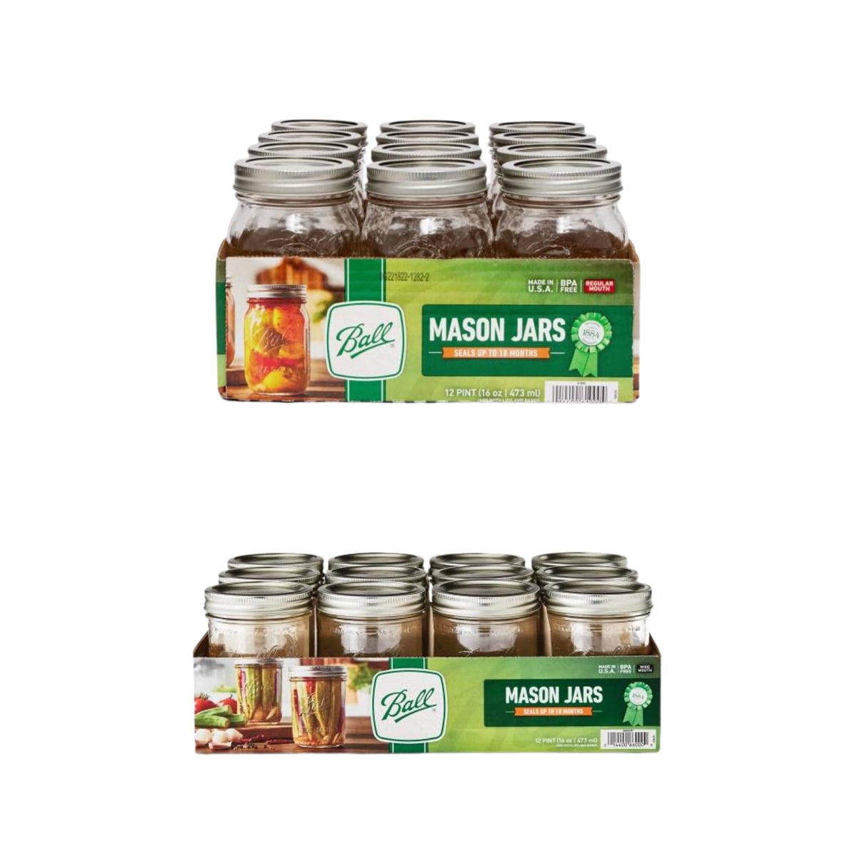 Glass Mason Jars with Lids and Bands, Pint Size 16 Ounce, 24 Jars M20257