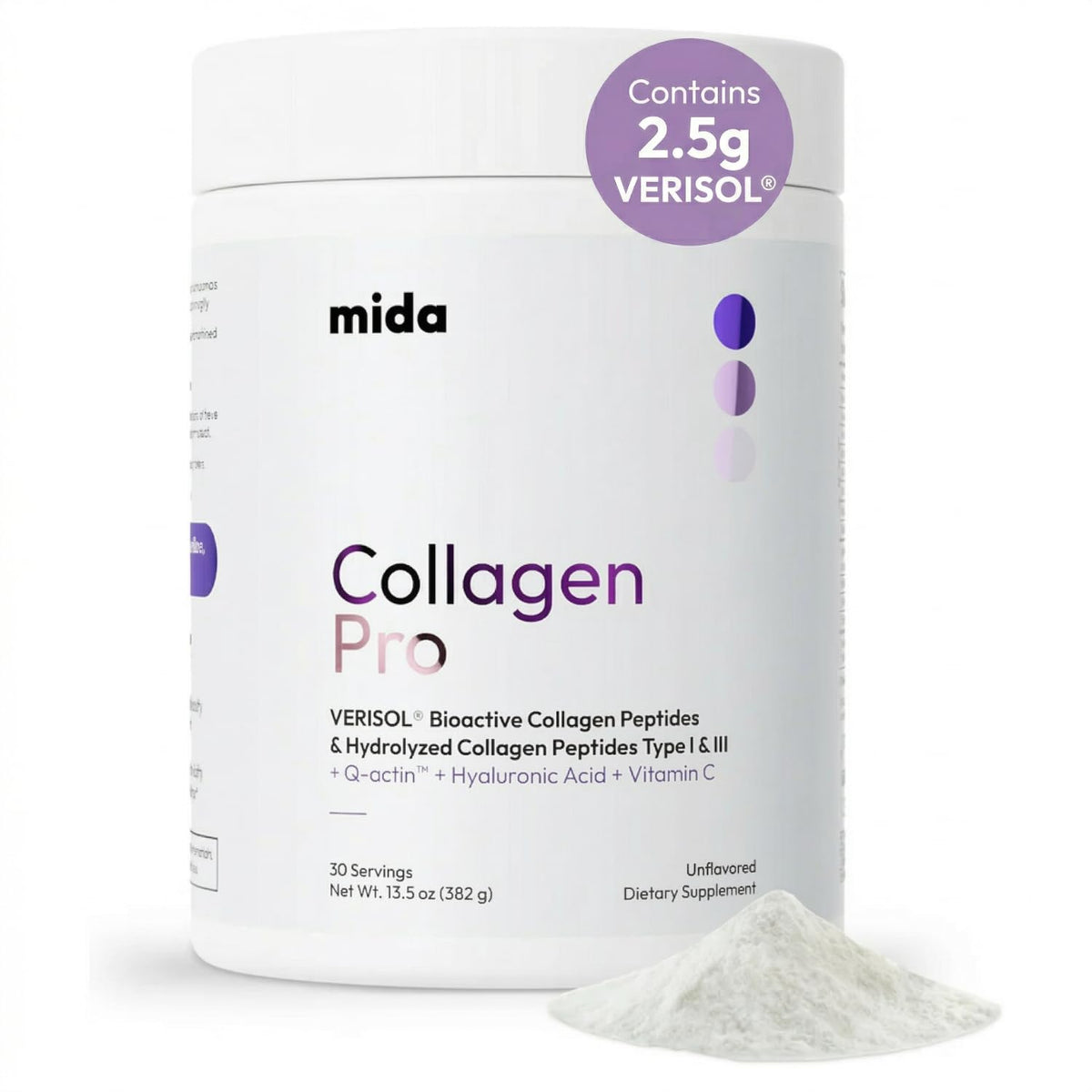 Hydrolyzed Collagen Peptides Type I & III with Vitamin C, Hyaluronic Acid, Biotin, Unflavored Powder, 30 Servings H240072