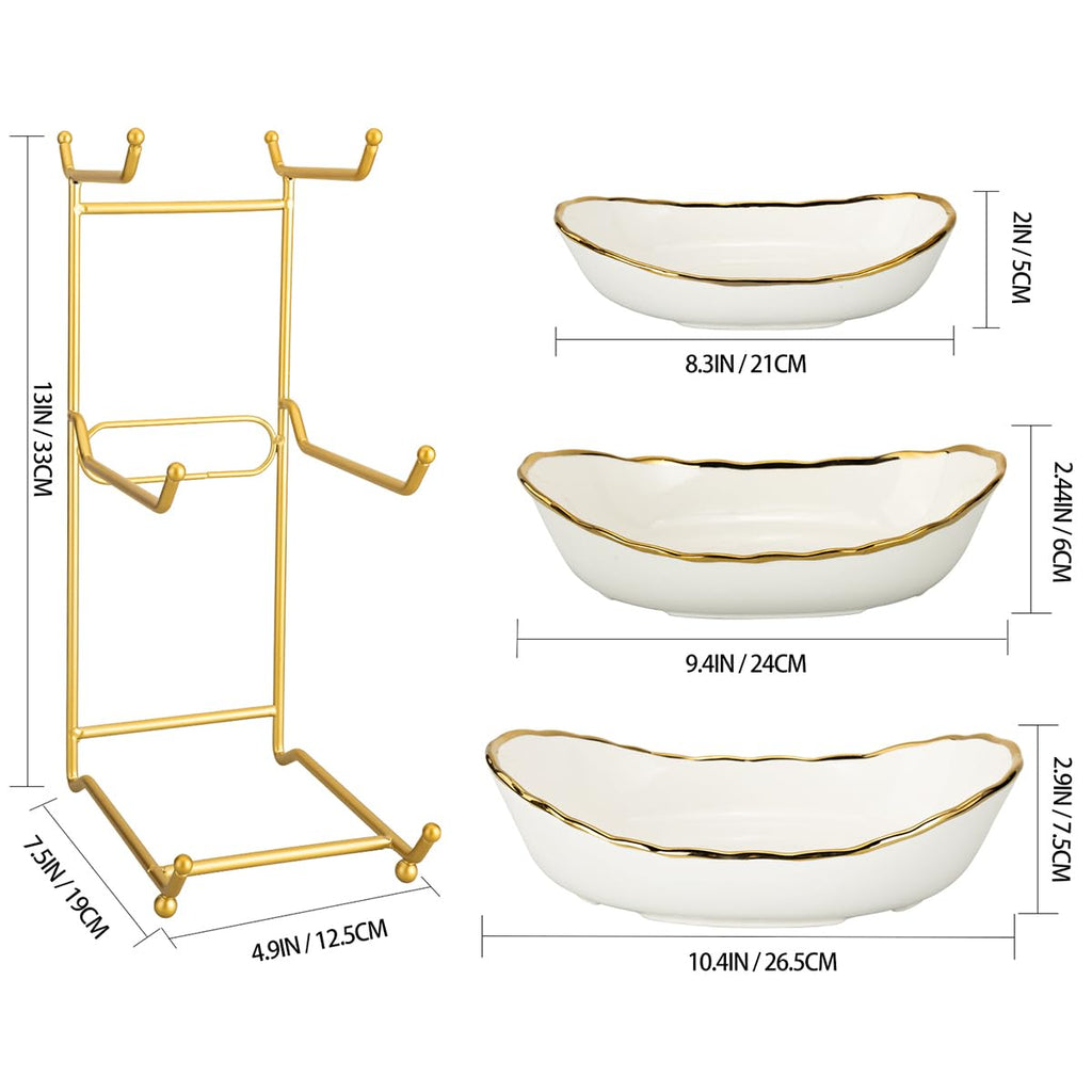 White Ceramic 3 Tier Fruit Bowl with Metal Stand A4852