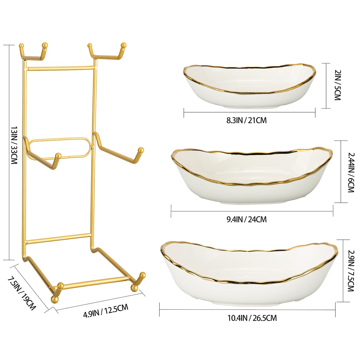 White Ceramic 3 Tier Fruit Bowl with Metal Stand A4852