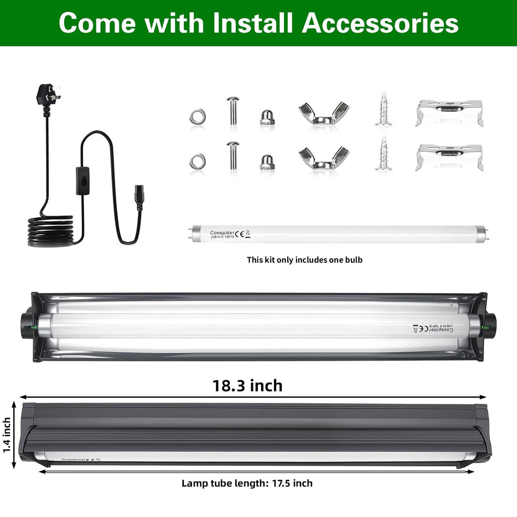 18 Inch 15 Watt UVB 10.0 Fluorescent Reptile Light Fixture Kit Y9644