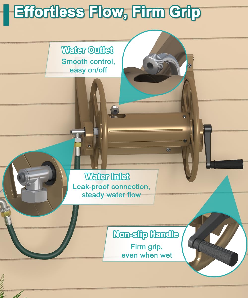 Wall Mounted Metal Garden Hose Reel Holds 125 ft Z705