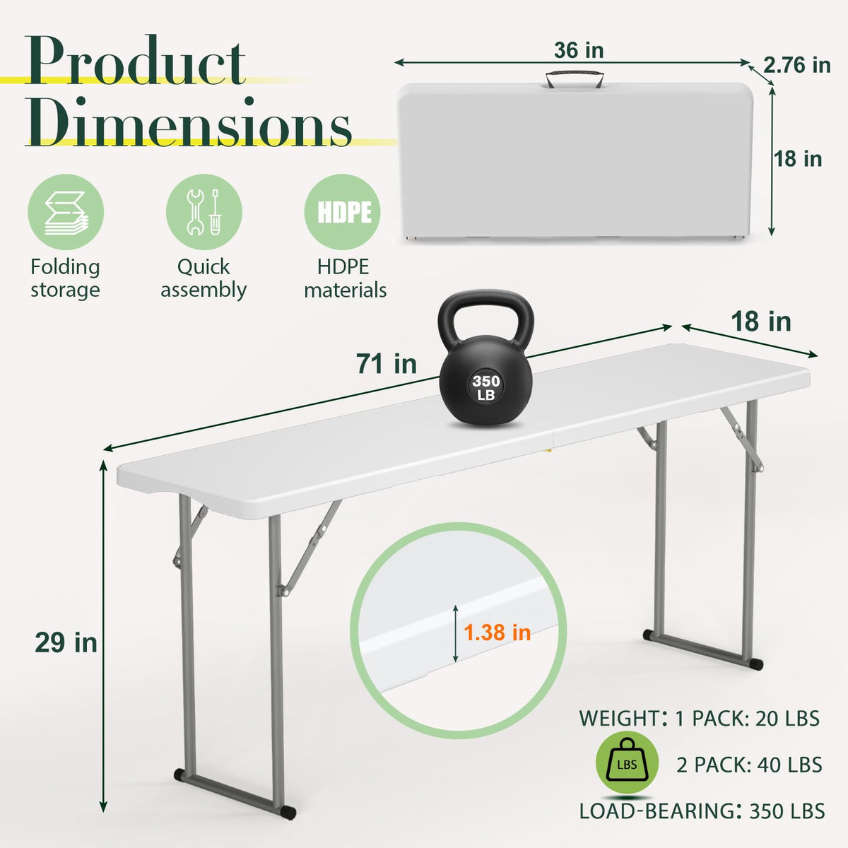 6 ft Narrow Folding Table with Handle & Safety Locks B92679