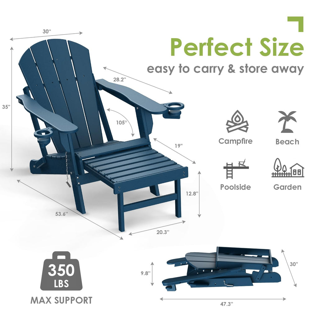 Blue Folding Adirondack Chairs with Ottoman Set of 6 S4360