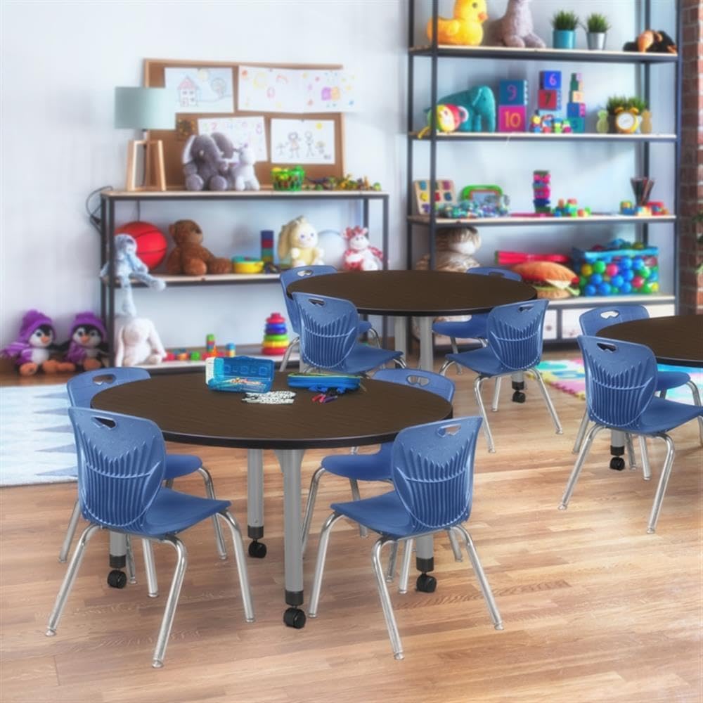 48" Round Mobile Table with 4 Navy Blue Chairs E9621