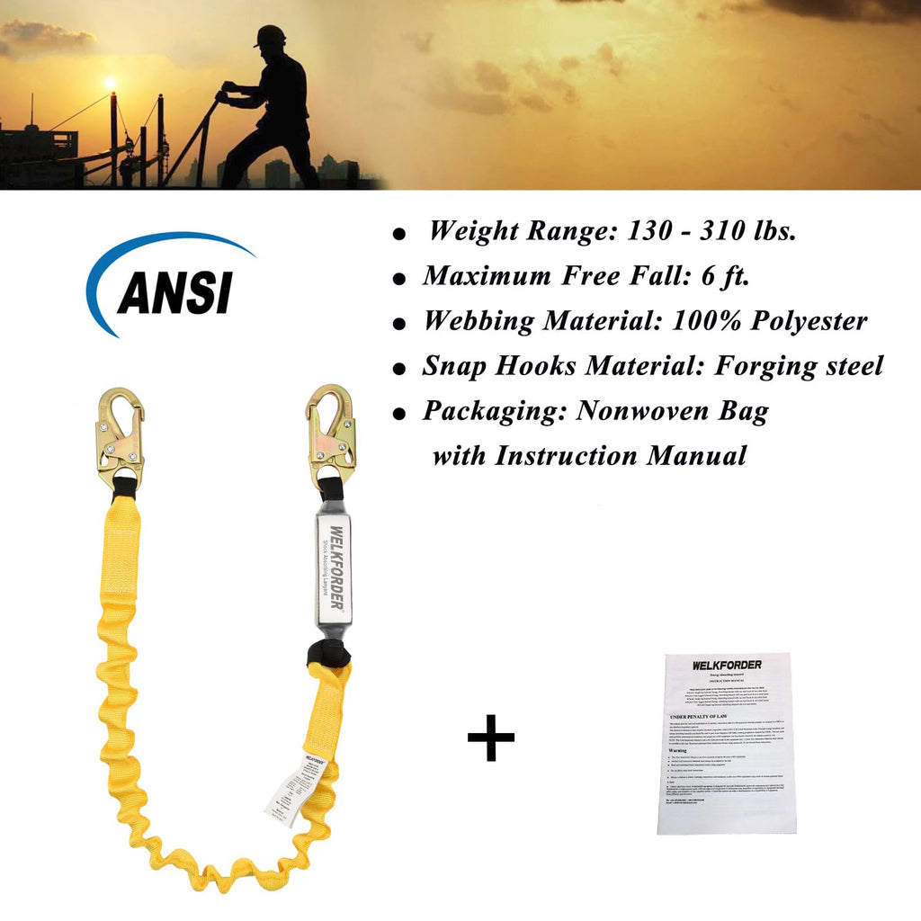 6-Foot Stretchable Safety Lanyard with Double Snap Hook O27634