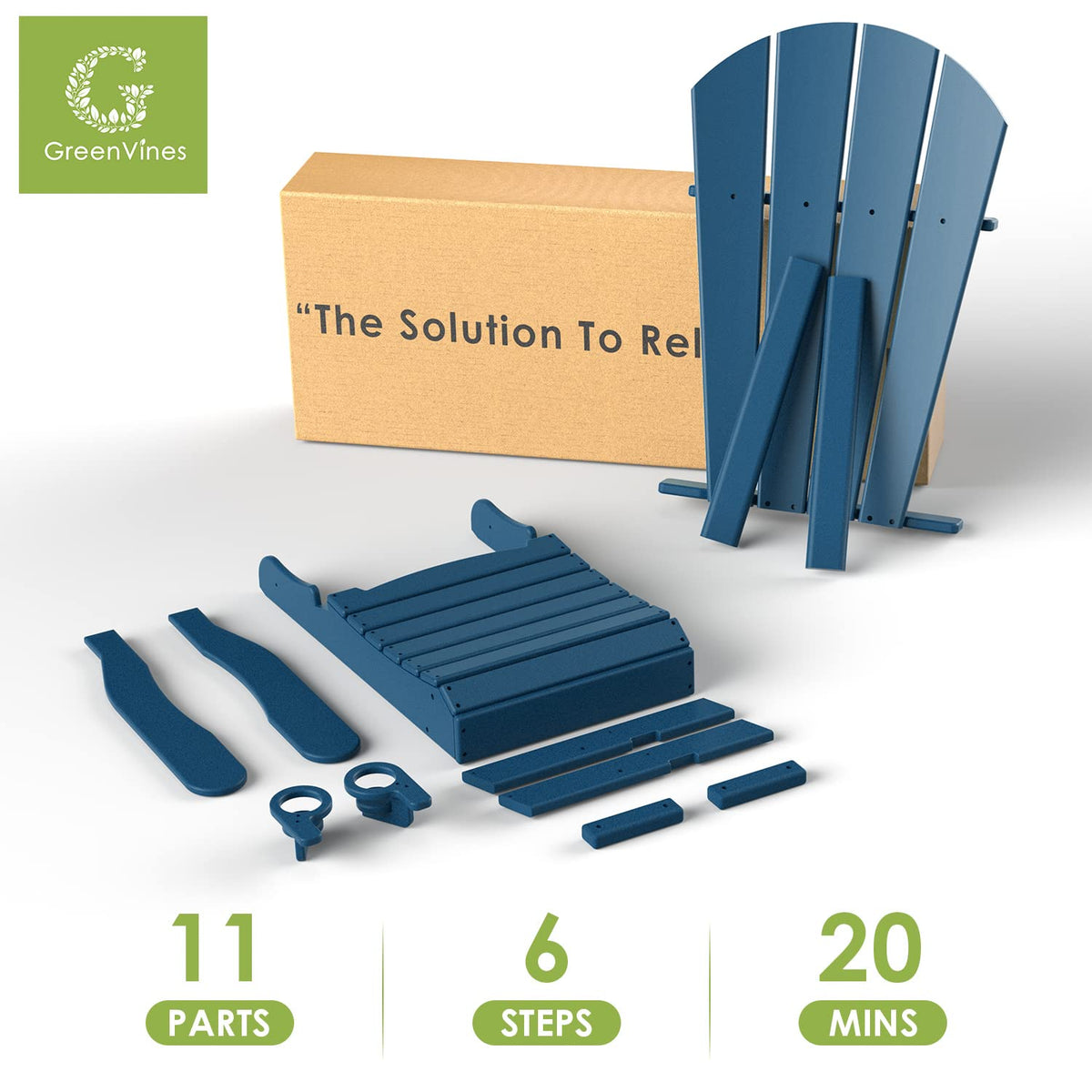 Blue Folding Adirondack Chairs with Ottoman Set of 6 S4360