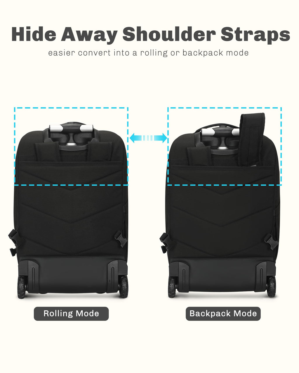Rolling Backpack with Wheels 43L 17 inches Laptop Jet Black 6PC Packing Cubes U827108
