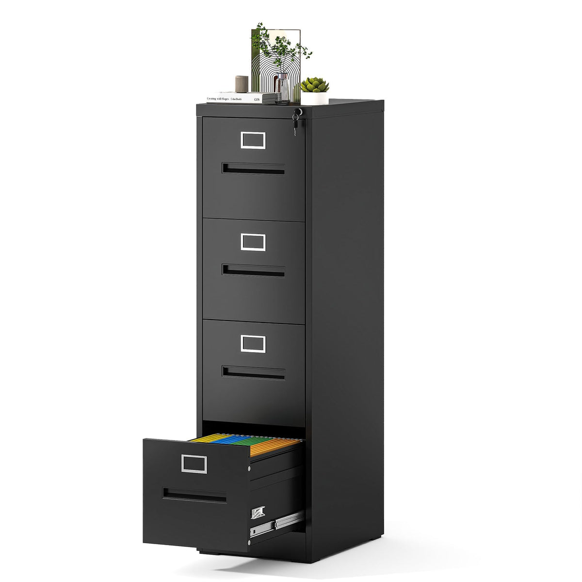 Black 4 Drawer Metal File Cabinet with Lock U884