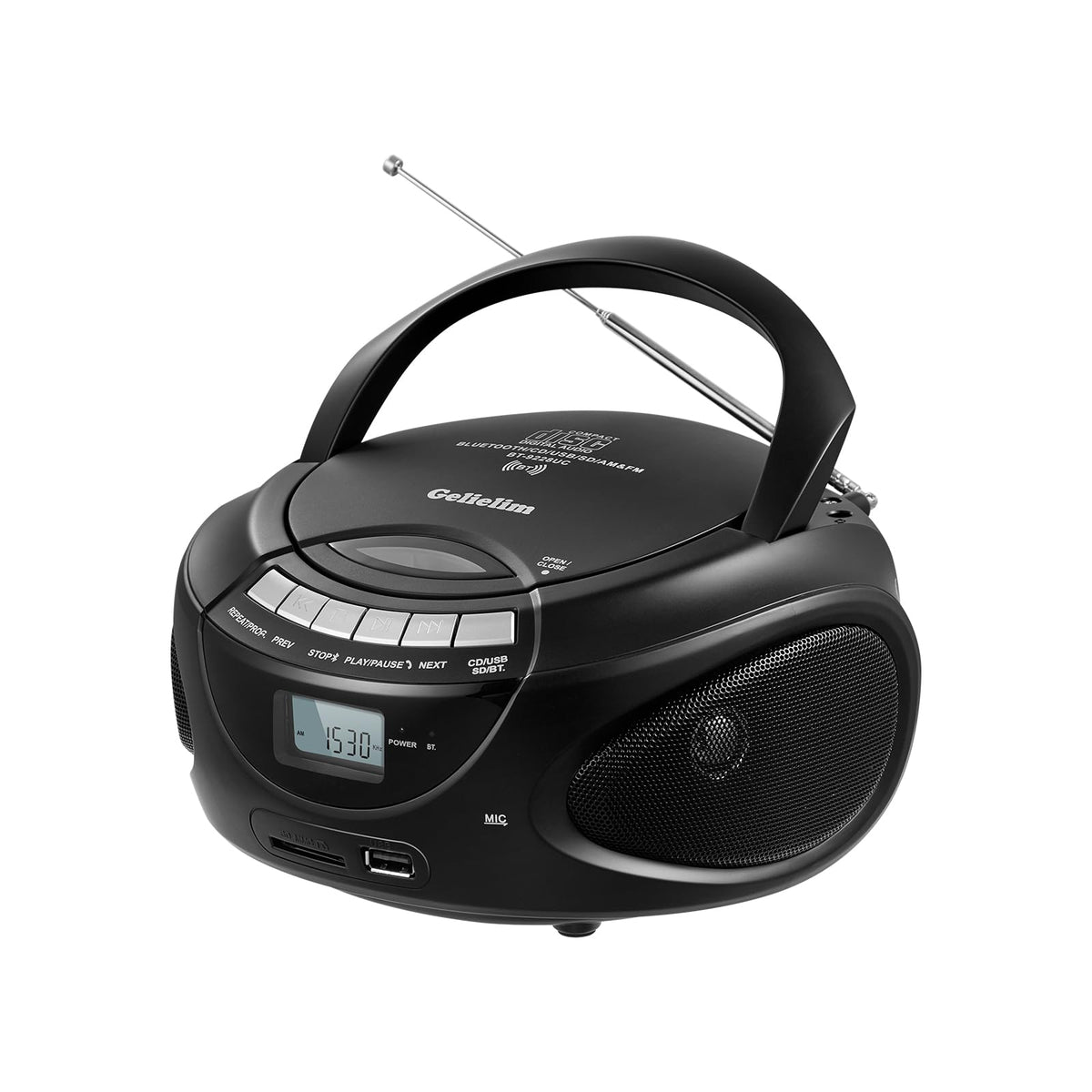 Portable CD Boombox with AM/FM Radio, Bluetooth, USB, SD Card, LCD Display, Black D933148