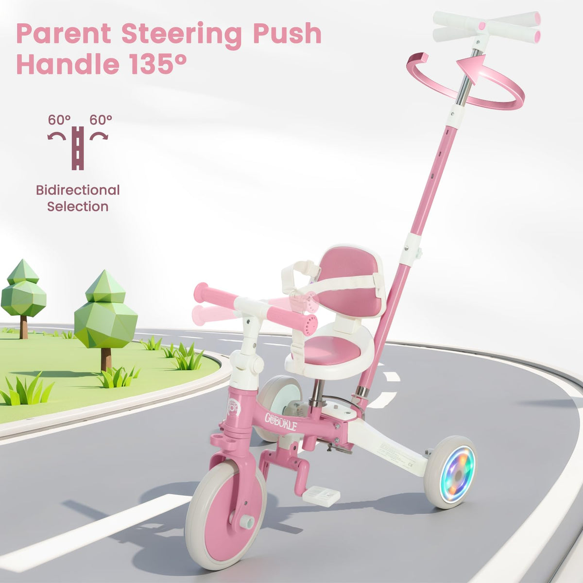 5-in-1 Convertible Toddler Tricycle with Push Handle S9725