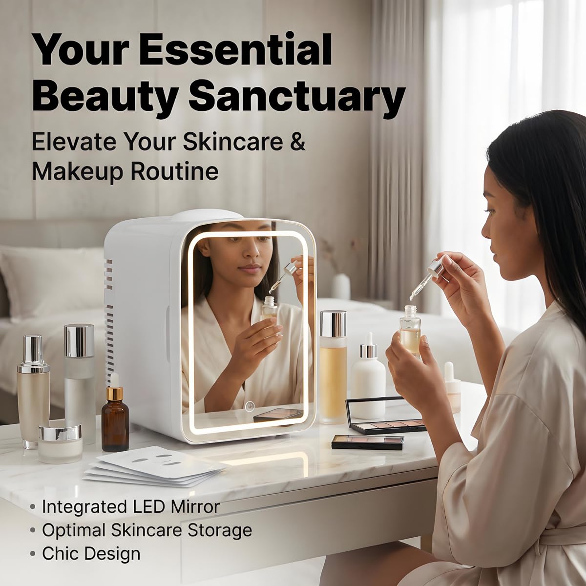 4L Mini Skincare Refrigerator with Dimmable LED Mirror N949
