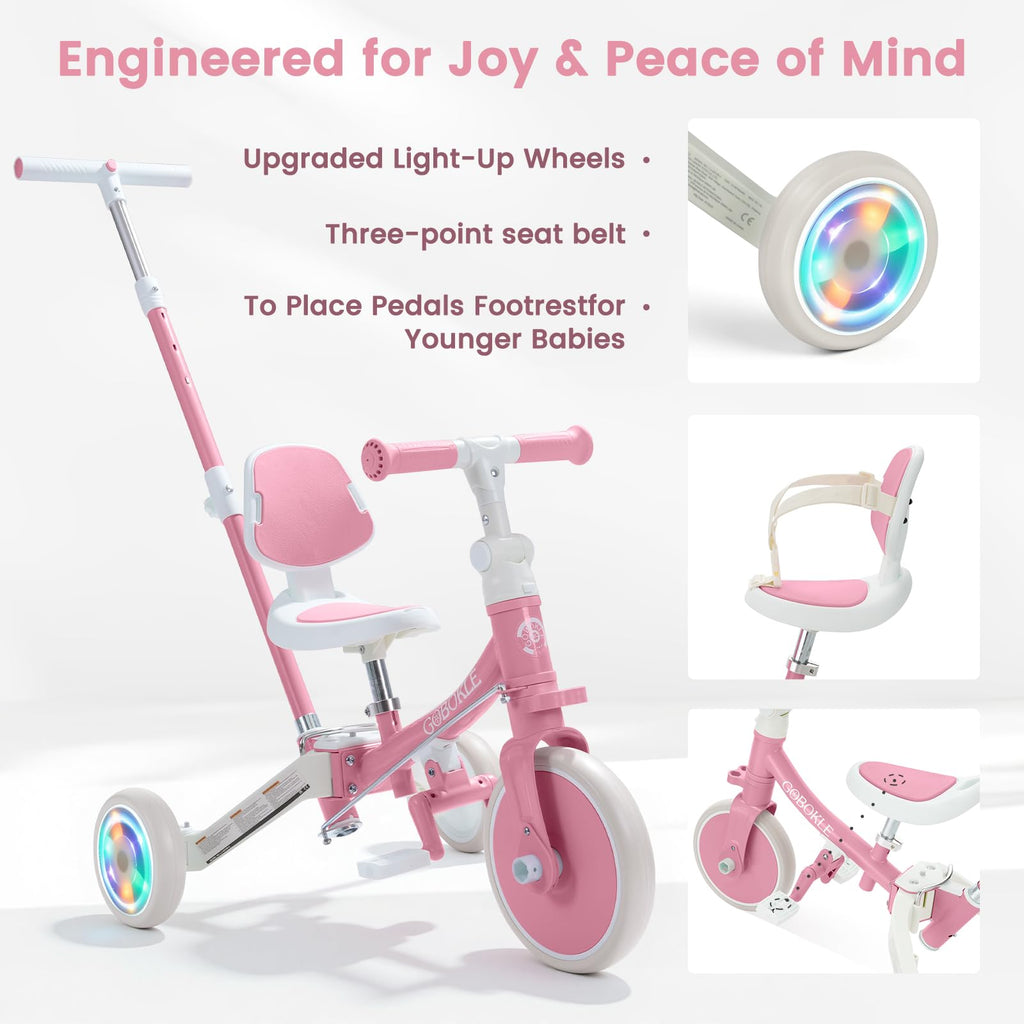5-in-1 Convertible Toddler Tricycle with Push Handle S9725