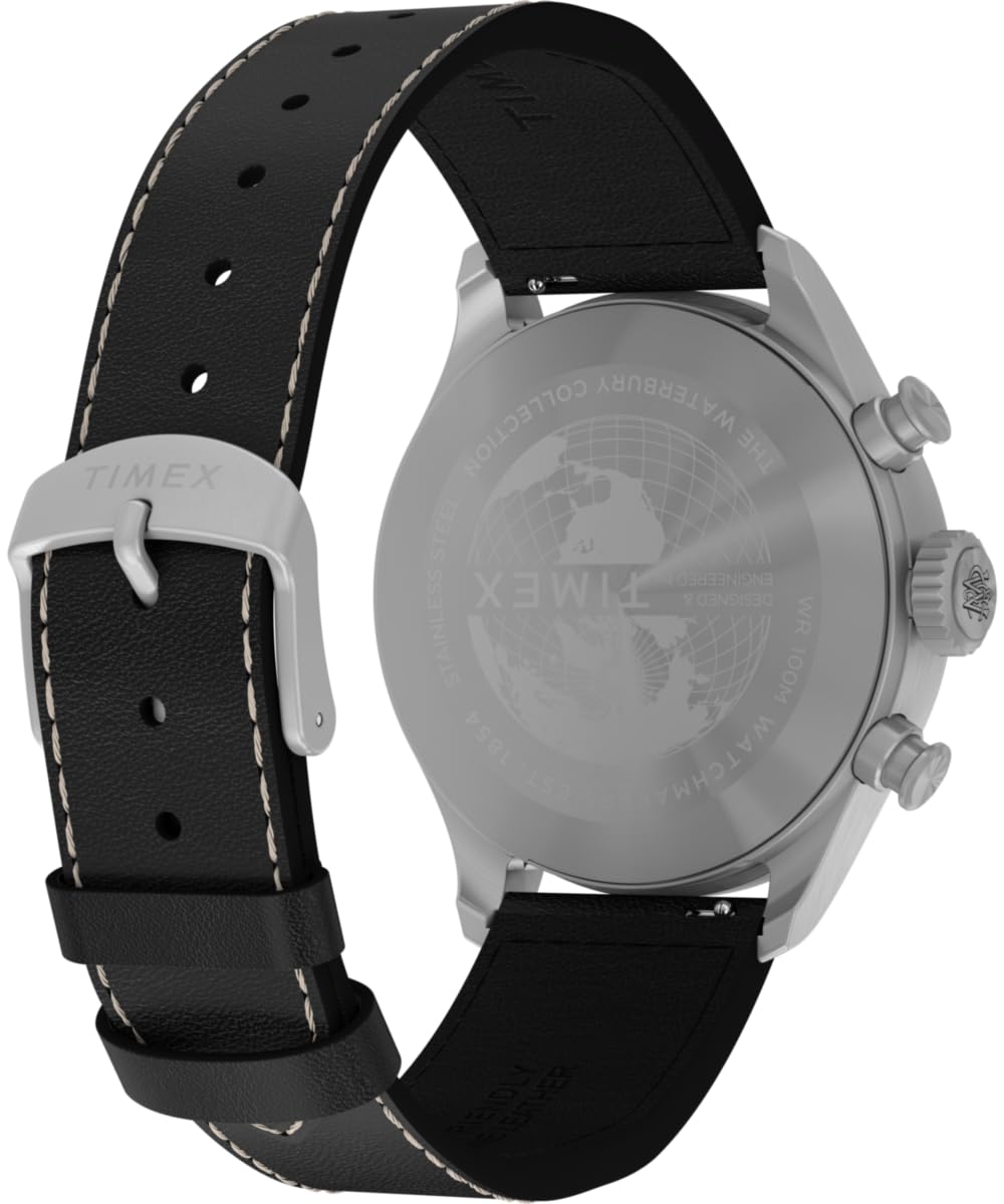 41 mm Quartz Watch Brown Leather Strap Black Dial Stainless Steel Case Z282