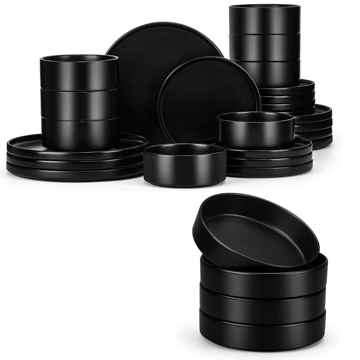 Black 24-Piece Stoneware Dinnerware Set for 8 R1283