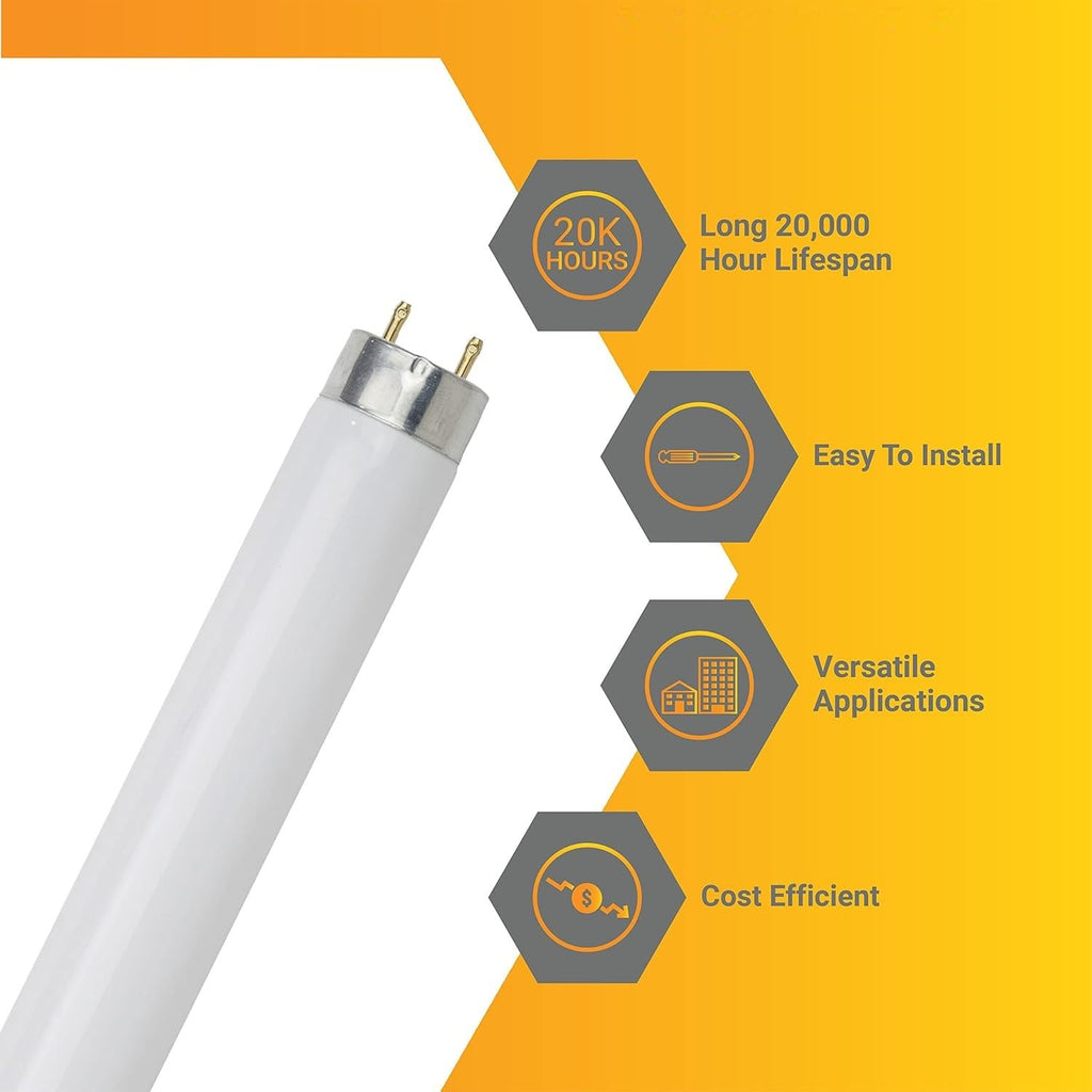 24 Inch T8 Fluorescent Tube Light Bulb 17W 3500K G13 Bi-Pin Pack of 10 D65181