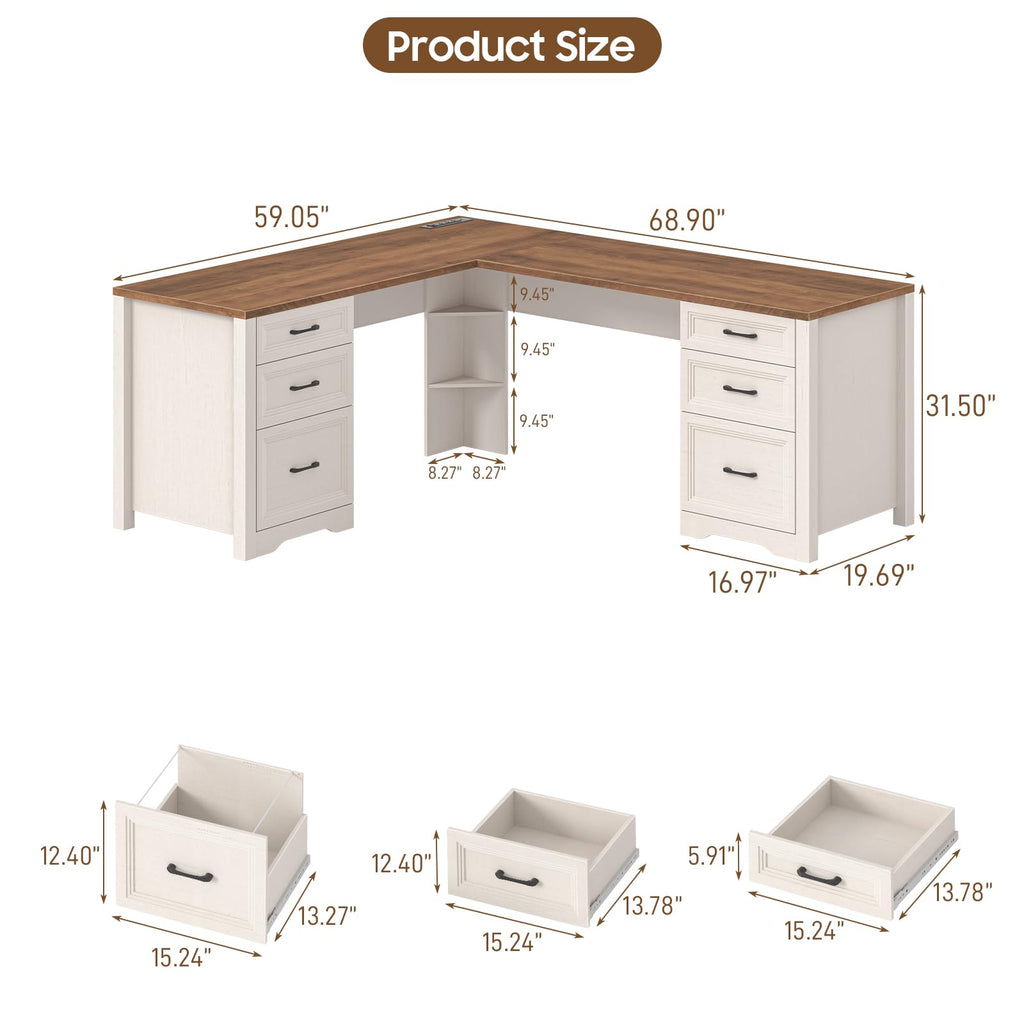 Brown L Shaped Executive Desk with 6 Drawers R46501
