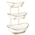 White Ceramic 3 Tier Fruit Bowl with Metal Stand A4852