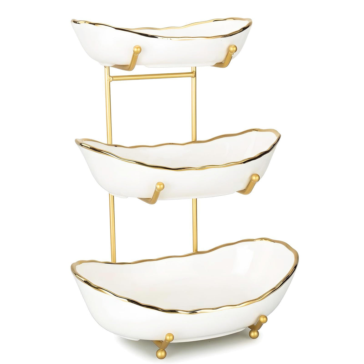 White Ceramic 3 Tier Fruit Bowl with Metal Stand A4852
