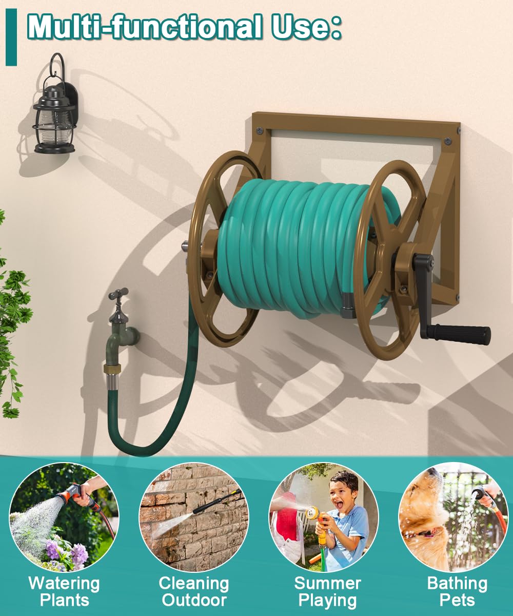 Wall Mounted Metal Garden Hose Reel Holds 125 ft Z705