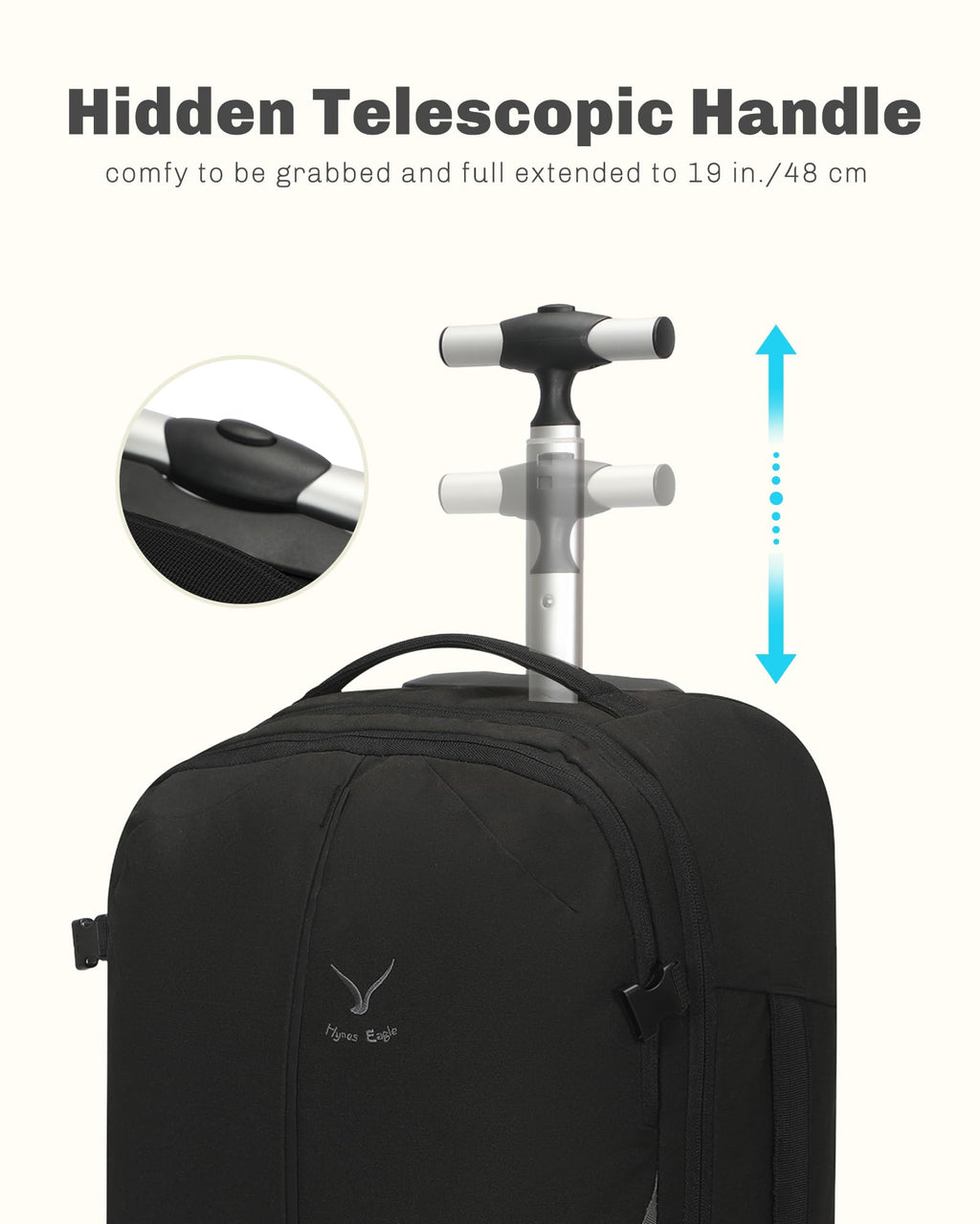 Rolling Backpack with Wheels 43L 17 inches Laptop Jet Black 6PC Packing Cubes U827108