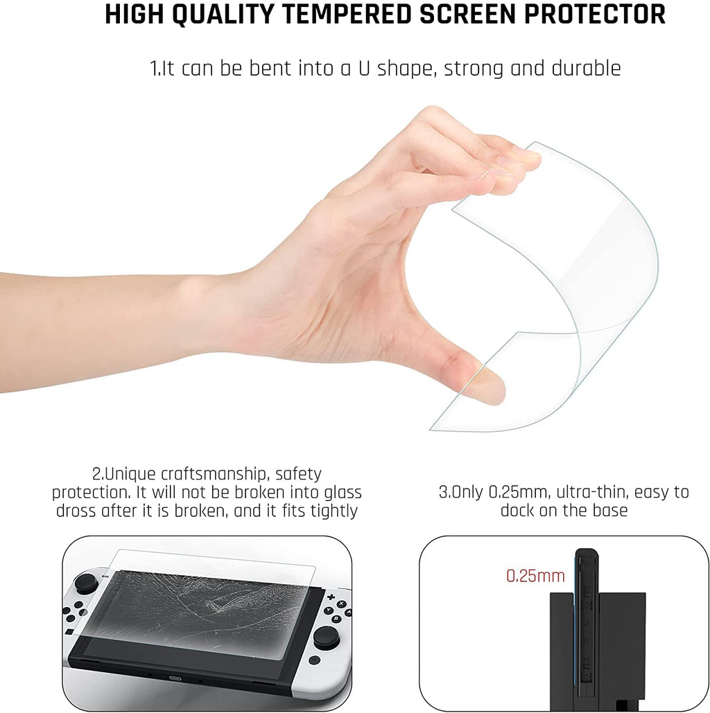 Purple Case for Nintendo Switch OLED Model with Screen Protector and 4 Thumb Grip Caps J270746