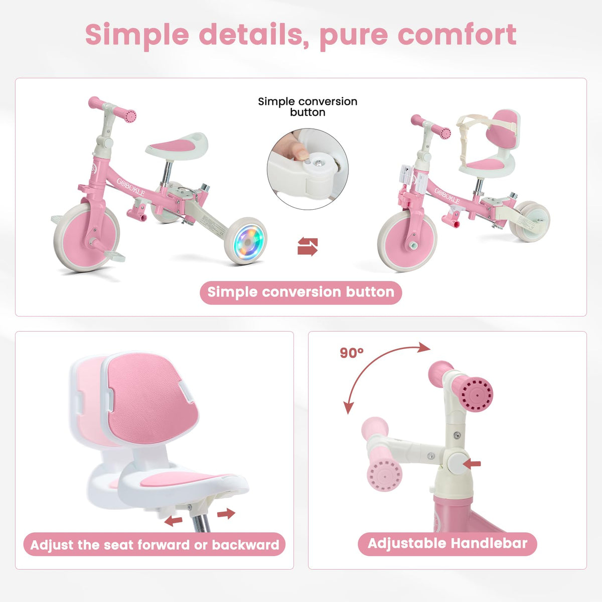 5-in-1 Convertible Toddler Tricycle with Push Handle S9725