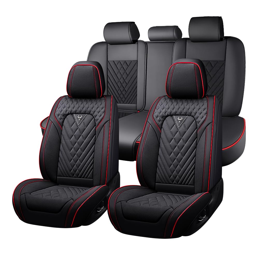 Black-Red Leather Car Seat Covers Full Set M59788