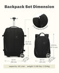 Rolling Backpack with Wheels 43L 17 inches Laptop Jet Black 6PC Packing Cubes U827108