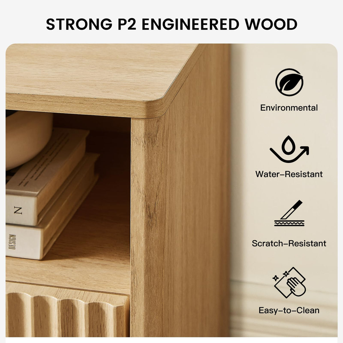 Fluted TV Stand with Storage Drawers and Open Shelf H411